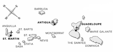 kaart Antigua en Leeward eilanden