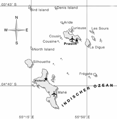 kaart Seychellen in de Indische Oceaan